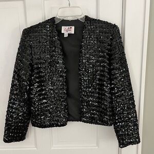 Vintage Black Sequin Cropped Cocktail Jacket Women's S Glam Elegant Sparkly
